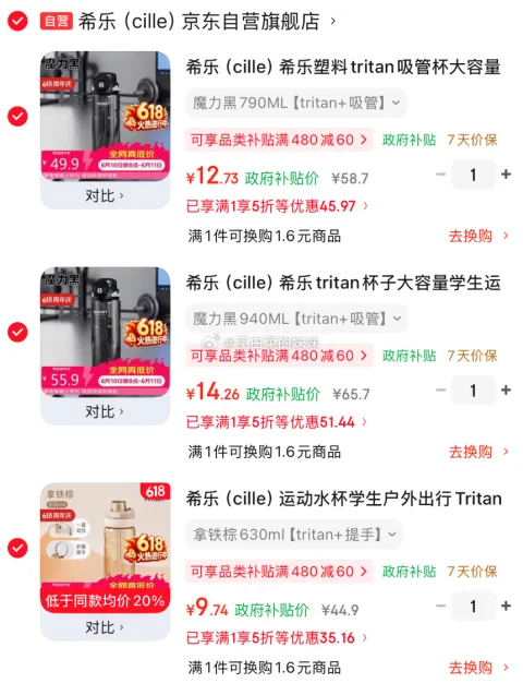 希乐3个Tritan材质吸管水杯 36.73元 图片 3