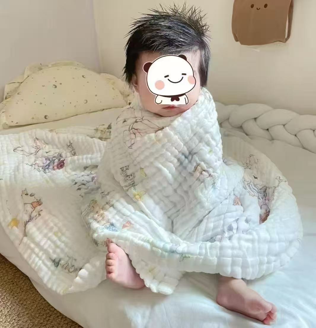 婧麒婴儿纯棉纱布浴巾鸟语花香六层110*110cm 拍2件 39.8元 - 线报酷