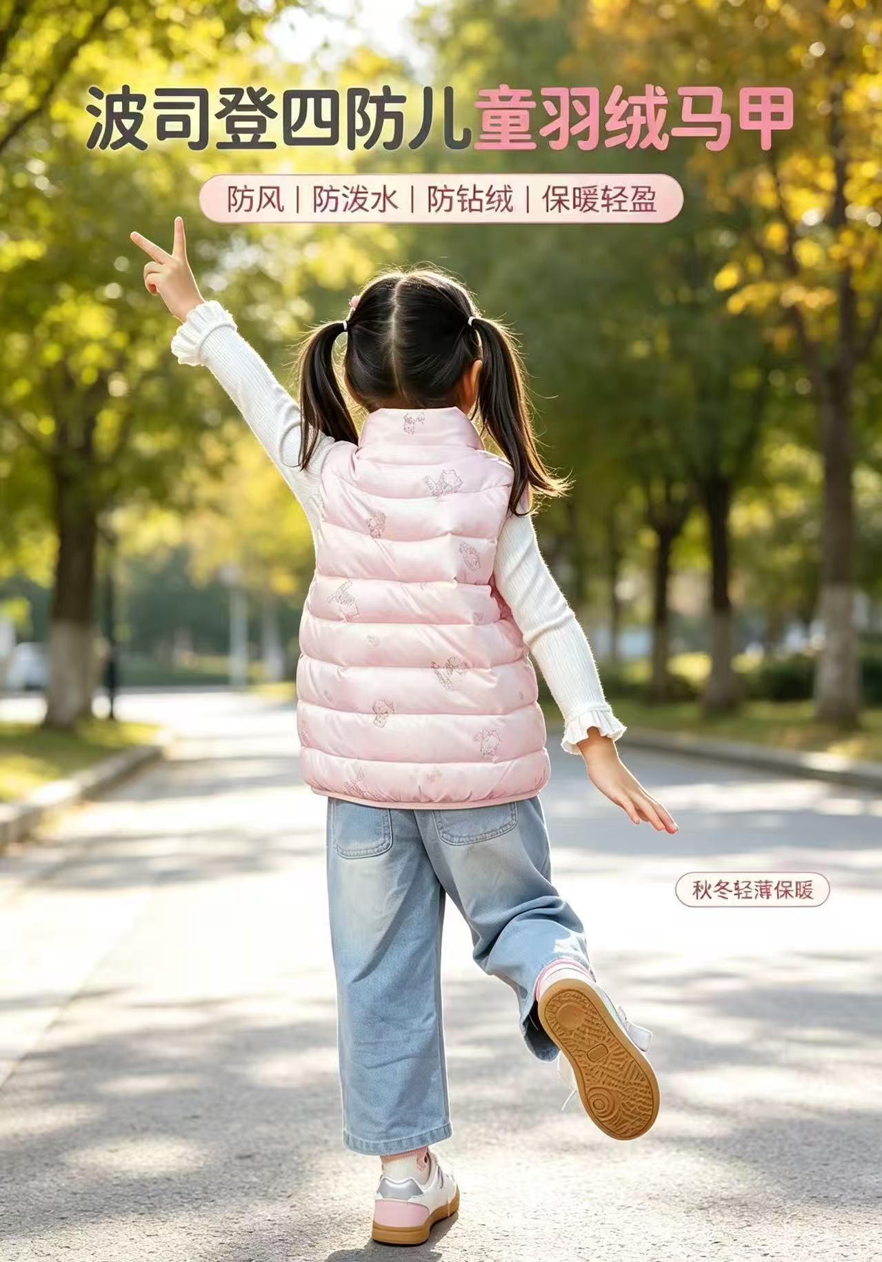 波司登童装旗舰店Hello kitty系列波司登儿童羽绒服马甲四防排骨条内胆 - 线报酷
