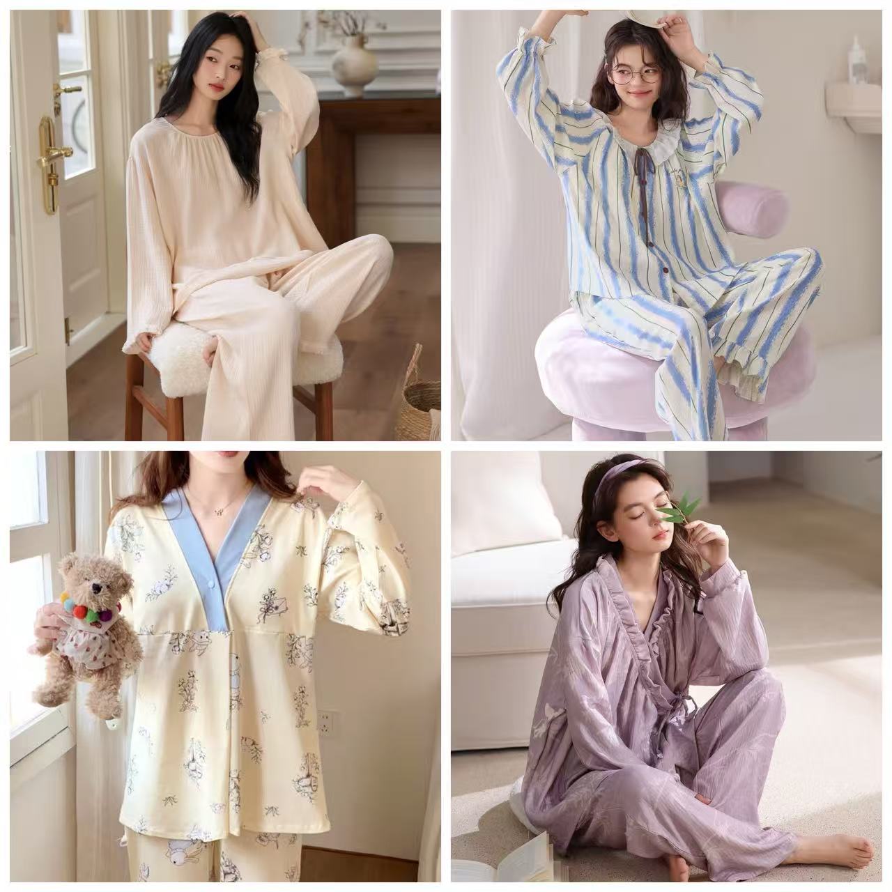 婧麒双层云感纱布家居服纯色圆领款 59.9元，婧麒双层云感纱布家居服自带胸垫款 65.9元 - 线报酷