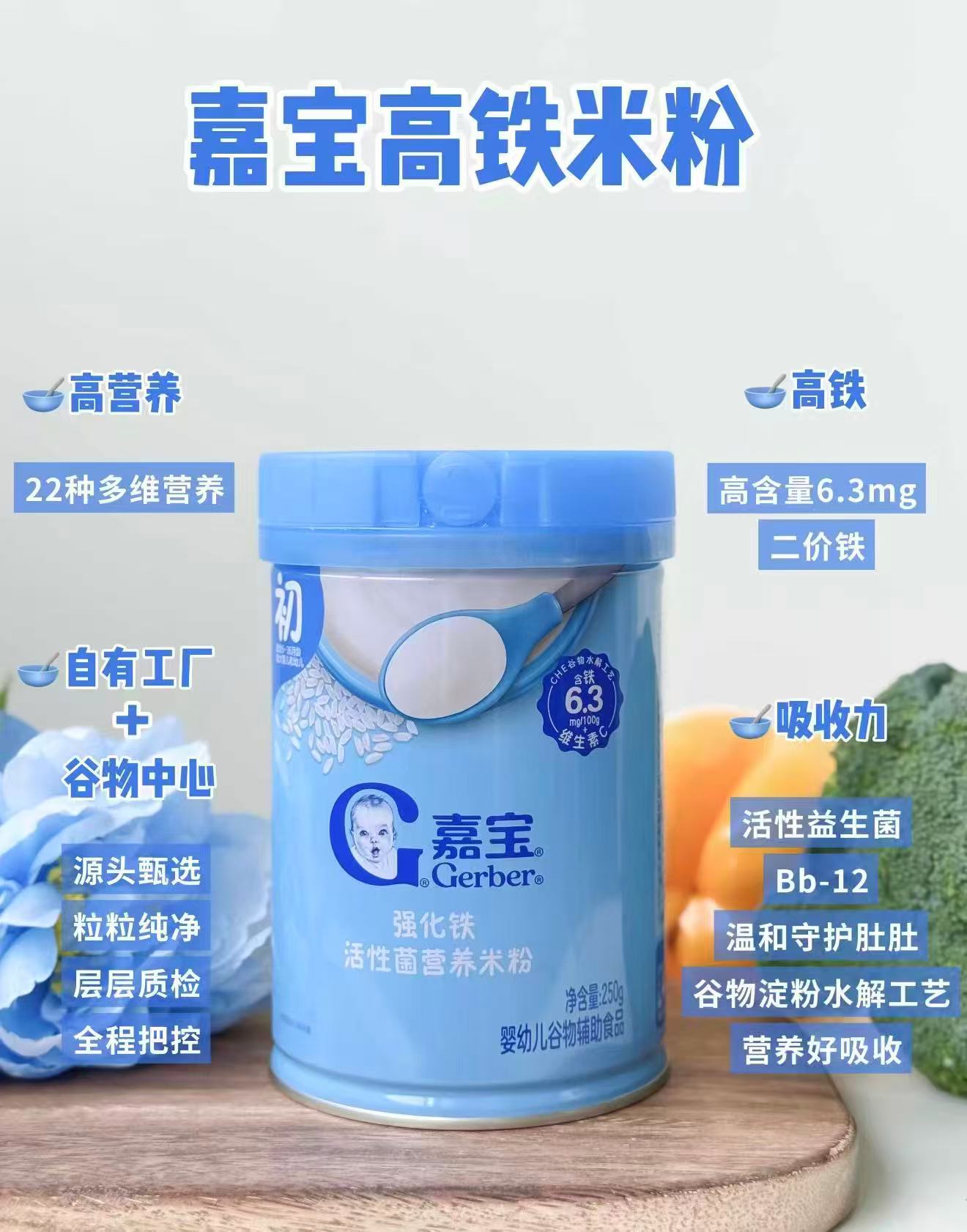 嘉宝高铁米粉婴幼儿维C钙铁锌宝宝辅食儿童米糊含DHA活性益生菌6月龄+原味拍2件 - 86线报