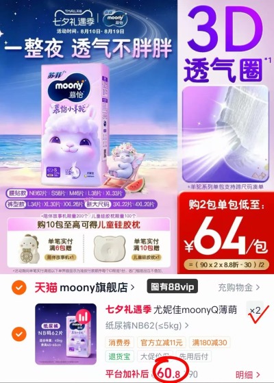 尤妮佳小羊驼尿不湿拍2件 121.6元 - 86线报