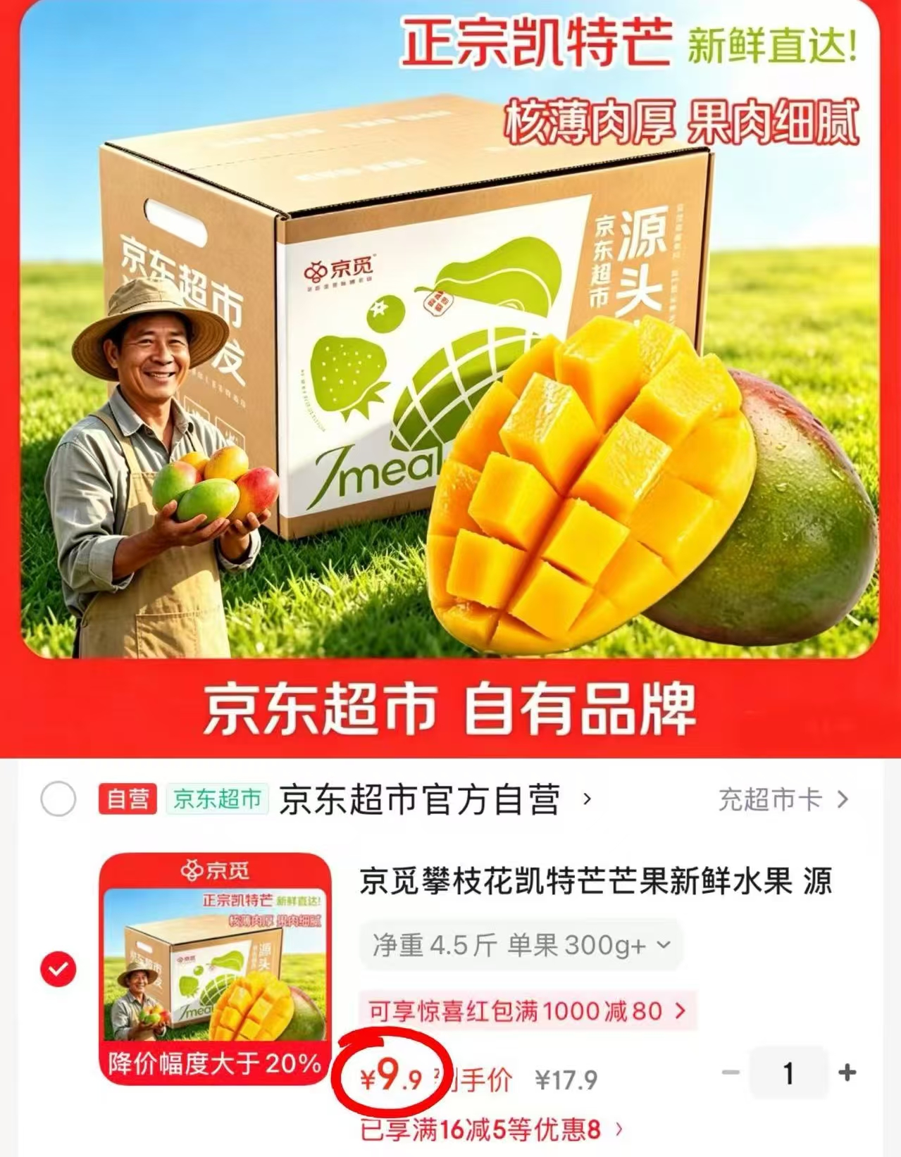 自营攀枝花凯特芒果净重4.5斤 9.9元 - 86线报