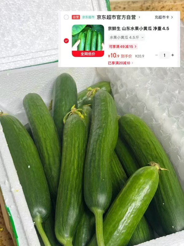 京鲜生山东水果黄瓜净重4.5斤 10.9元 - 折送网