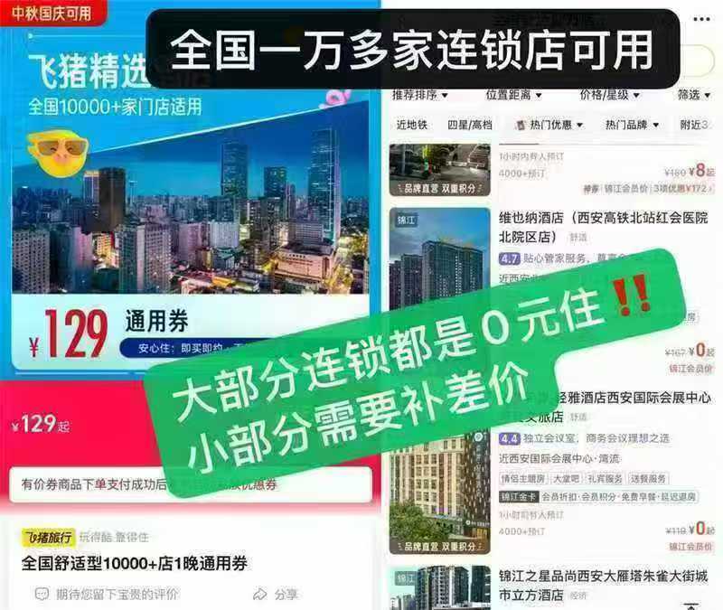 全國酒店混合型1晚 79元，全季华住会酒店 129元 - 美泡泡