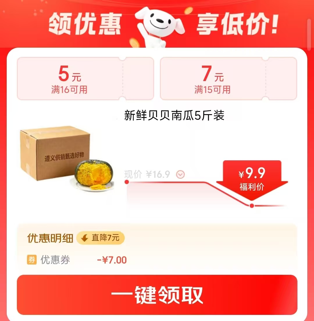 正宗贝贝南瓜5斤 9.9元 - 美泡泡