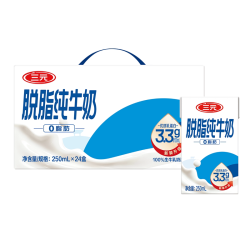三元脱脂纯牛奶250ml*24盒 43.69元 - 86线报