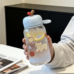 熊贝家ins原创可爱简约水杯学生新款大容量塑料杯便携女生随手杯颜色分类蓝色苹果小狗520ml - 线报酷