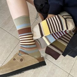 美拉德撞色条纹中筒袜女韩版复古透气堆堆袜5双装 16.9元 - 清风线报