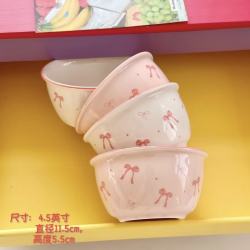 欧因粉色蝴蝶结米饭碗少女心陶瓷高温釉下彩家用甜品碗可烤箱可微波炉蝴蝶结米饭碗4碗 12.9元 - 线报酷