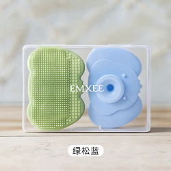 嫚熙婴儿洗头刷硅胶按摩神器宝宝洗澡去头垢用品新生儿搓澡沐浴棉绿松蓝2个装+收纳盒 9.9元 - 线报酷