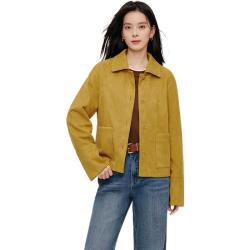 茵曼简约麂皮绒短款外套2024秋女装宽松夹克上衣姜黄色S 64元 - 线报酷