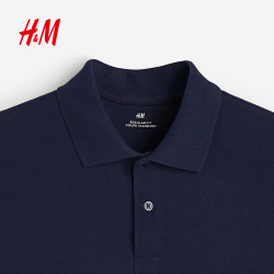 H&M男装Polo衫夏季纯色商务通勤男士翻领短袖上衣1209183海军蓝S - 86线报