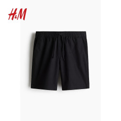 H&M 2025年春季男装标准版型帆布短裤1260536黑色 40元 - 线报酷
