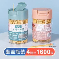 竹居乐竹牙签家用一次性剔牙神器水果竹签盒装酒店餐厅商用便携细牙签筒400支4罐双尖头 9.9元 - 美泡泡