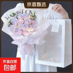 京喜碎冰蓝仿真永生玫瑰花束11朵雪山粉玫瑰+尤加利叶+礼袋灯 15.9元 - 86线报