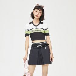 乐町翻领字母绣V领短袖女装POLO衫夏装上衣 39元 - 美泡泡