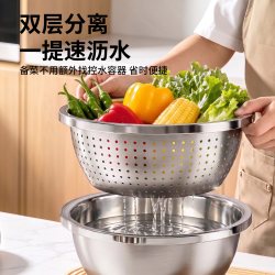 SIVASS304不锈钢盆食品级洗菜漏盆沥水篮套装家用厨房特厚和面盆 12.16元 - 86线报