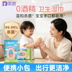 紫鹿儿童卫生湿巾小包便携装杀菌0酒精婴童学生上学出行旅游军训 13.87元 - 86线报