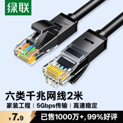 绿联六类CAT6千兆圆网线黑色2m 7.9元 - 86线报