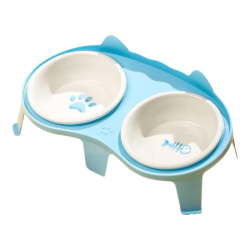 泰格宠物陶瓷双碗+蓝色食架斜口护颈防打翻猫碗 14.9元 - 86线报