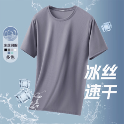夏季冰丝短袖T恤男透气速干衣冰感大码运动沙滩速干上衣ZB1网眼T 5元 - 86线报